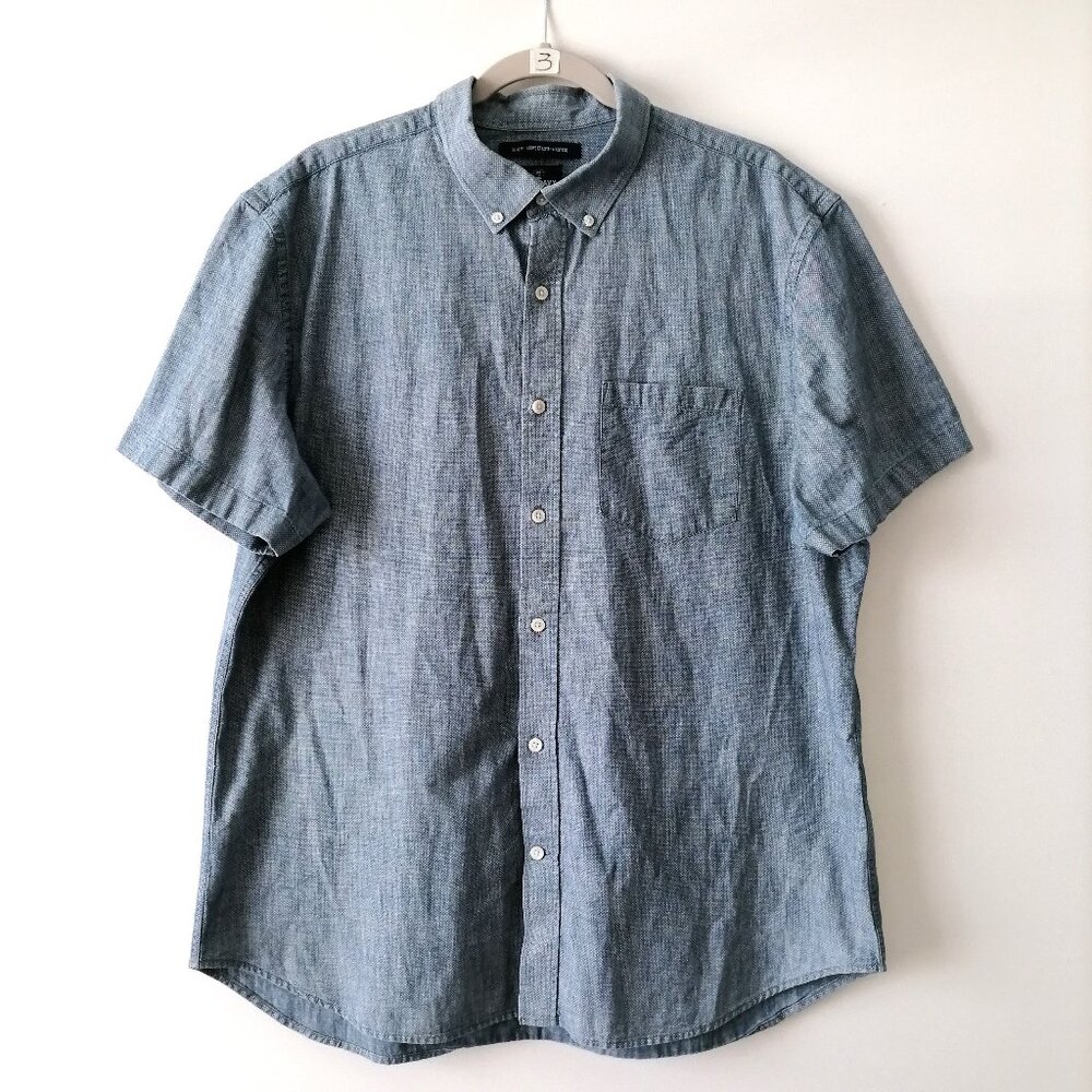 Old Navy Mens Blue Short Sleeve Collared Slim Fit Button Down Shirt Size XL